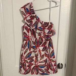 J. Crew Colorful Leaf Print One-Shoulder Dress